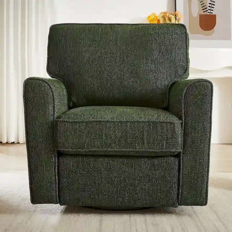 360 Swivel Armchair Chenille Upholstered Accent Chair with Side Pockets Red Green Grey