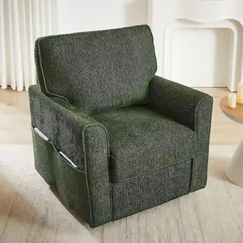 360 Swivel Armchair Chenille Upholstered Accent Chair with Side Pockets Red Green Grey