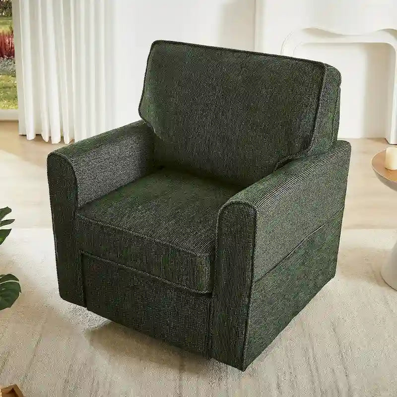 360 Swivel Armchair Chenille Upholstered Accent Chair with Side Pockets Red Green Grey