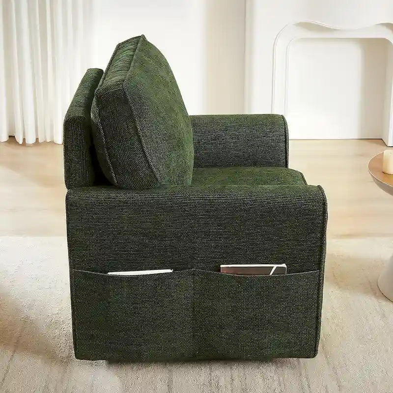 360 Swivel Armchair Chenille Upholstered Accent Chair with Side Pockets Red Green Grey