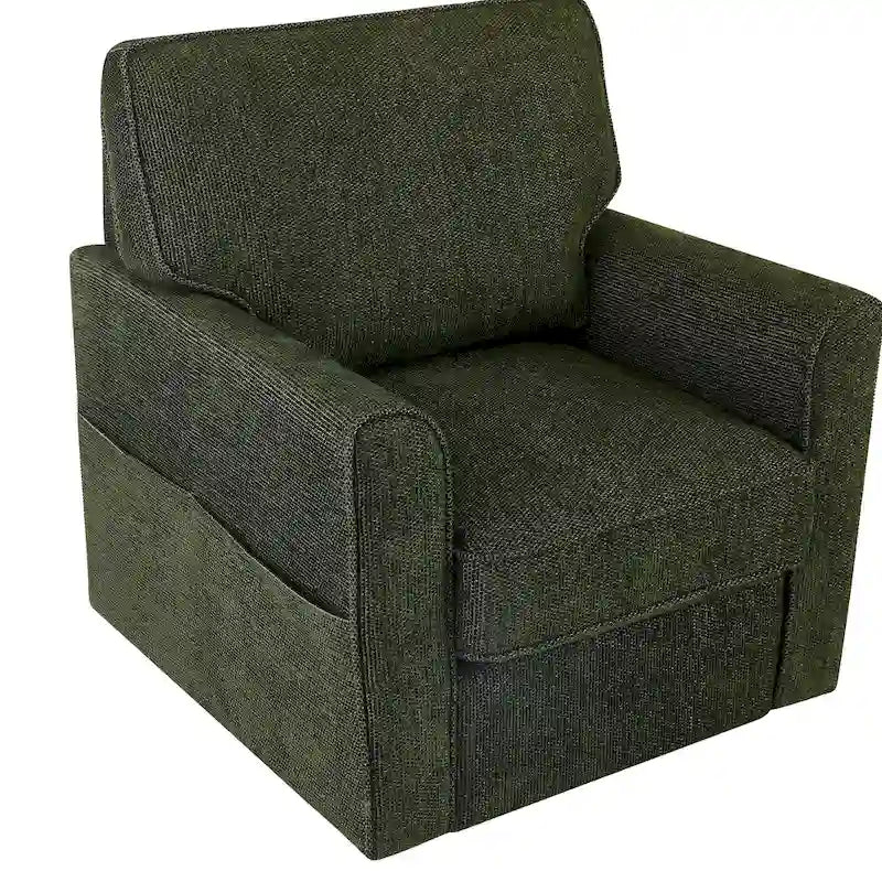 360 Swivel Armchair Chenille Upholstered Accent Chair with Side Pockets Red Green Grey