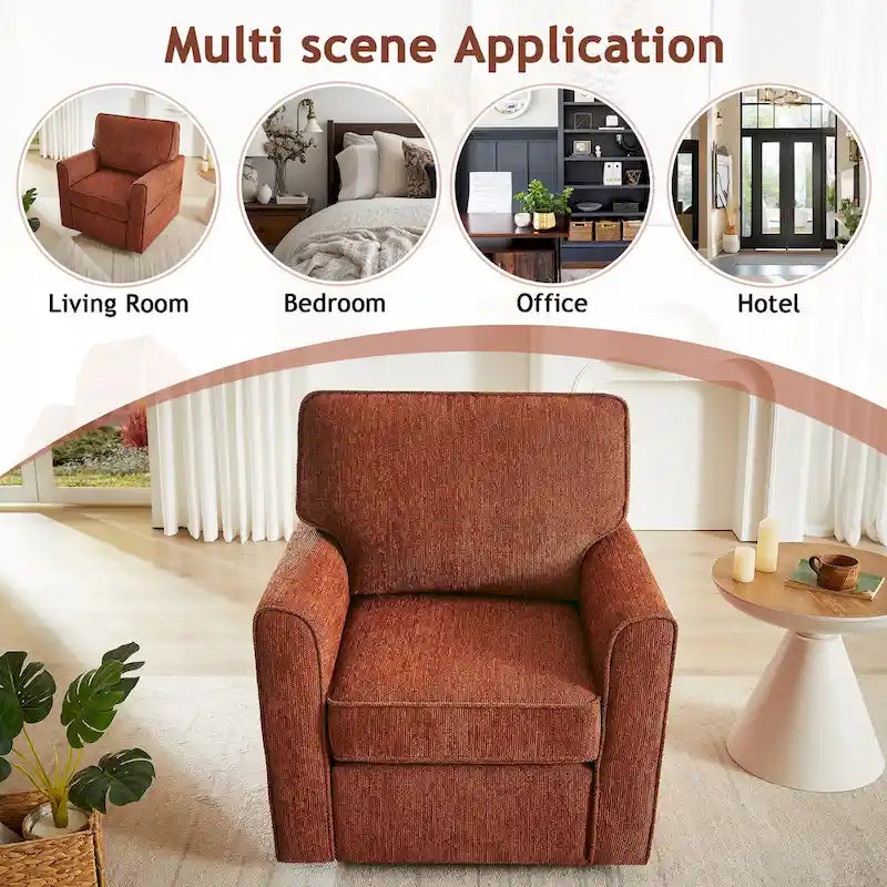 360 Swivel Armchair Chenille Upholstered Accent Chair with Side Pockets Red Green Grey