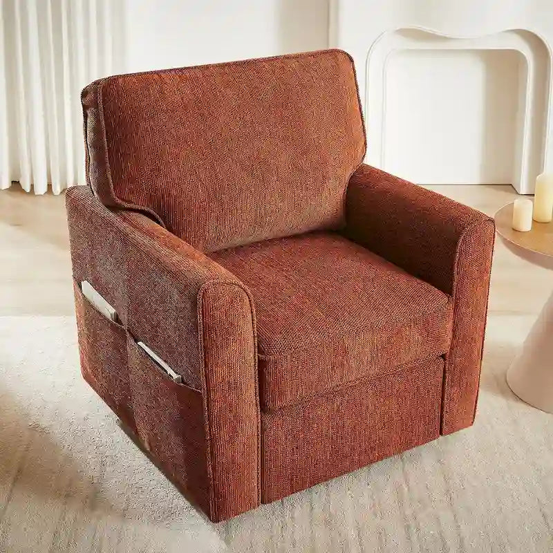 360 Swivel Armchair Chenille Upholstered Accent Chair with Side Pockets Red Green Grey