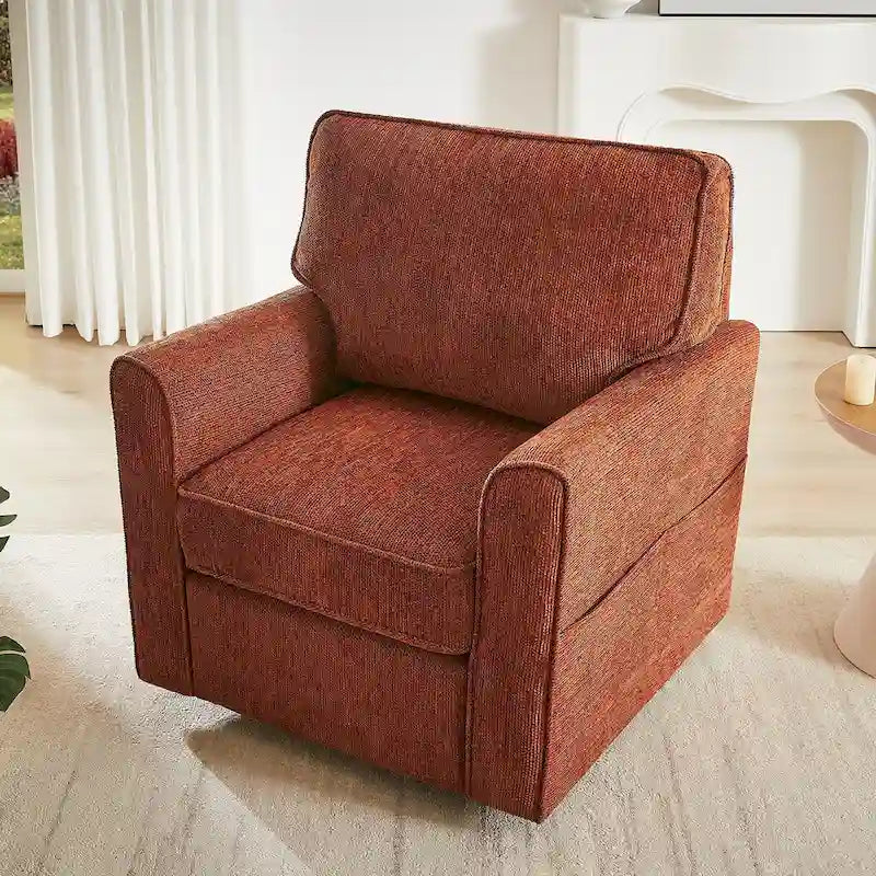 360 Swivel Armchair Chenille Upholstered Accent Chair with Side Pockets Red Green Grey