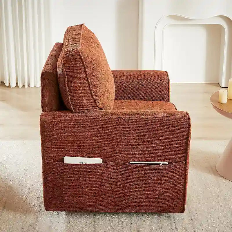360 Swivel Armchair Chenille Upholstered Accent Chair with Side Pockets Red Green Grey