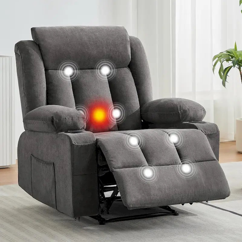 Recliner Chair with Massage Heating Overstuffed Deep Seat Rocker Blue Grey Brown