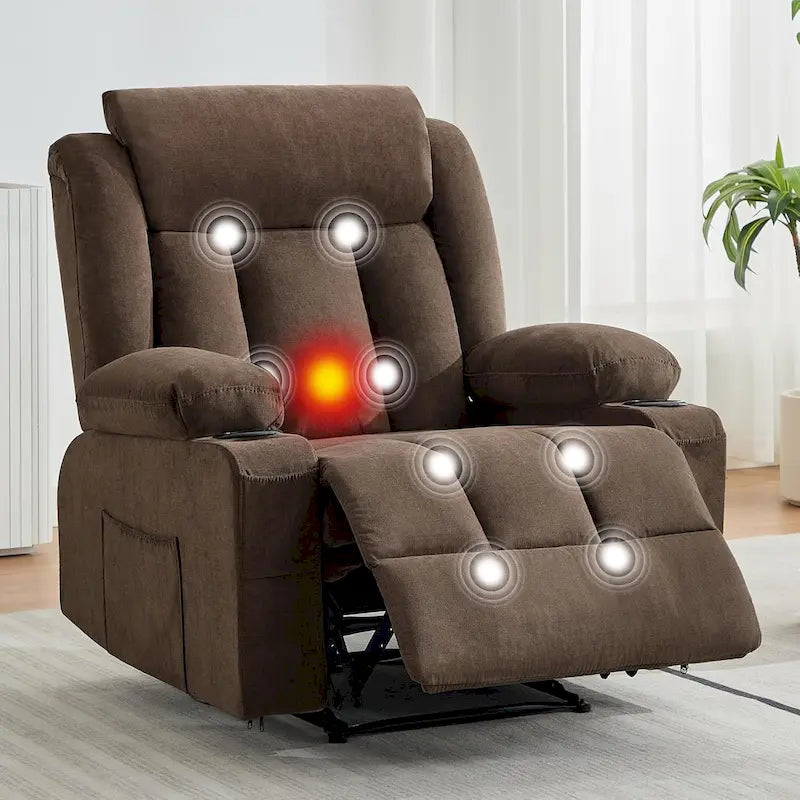 Recliner Chair with Massage Heating Overstuffed Deep Seat Rocker Blue Grey Brown