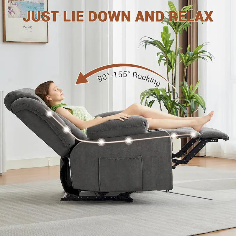 Recliner Chair with Massage Heating Overstuffed Deep Seat Rocker Blue Grey Brown