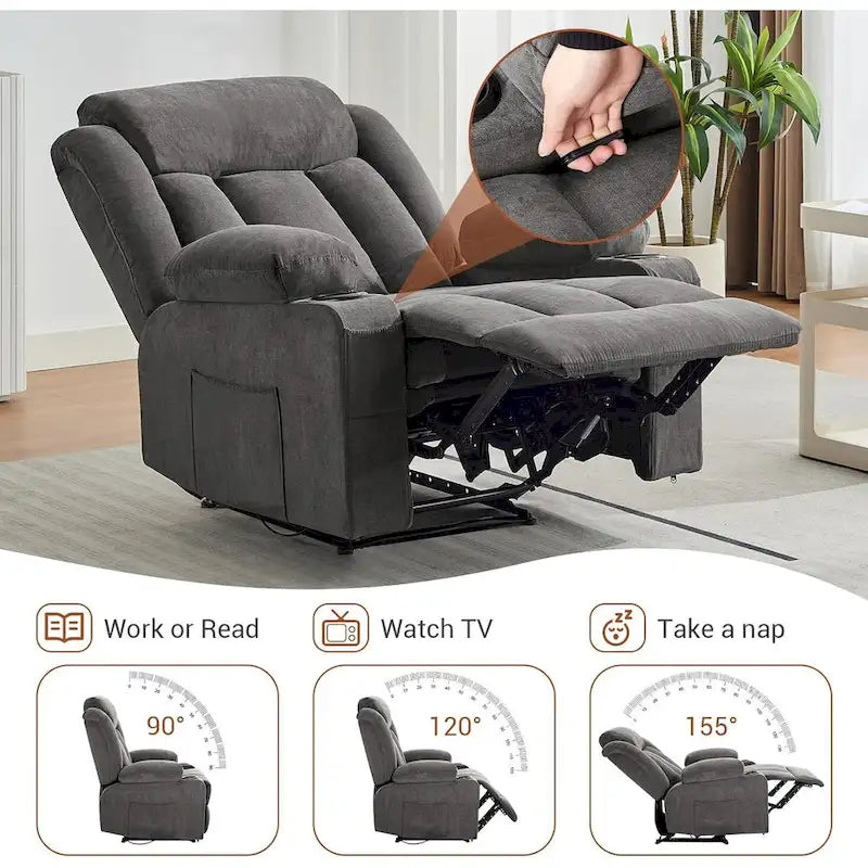 Recliner Chair with Massage Heating Overstuffed Deep Seat Rocker Blue Grey Brown