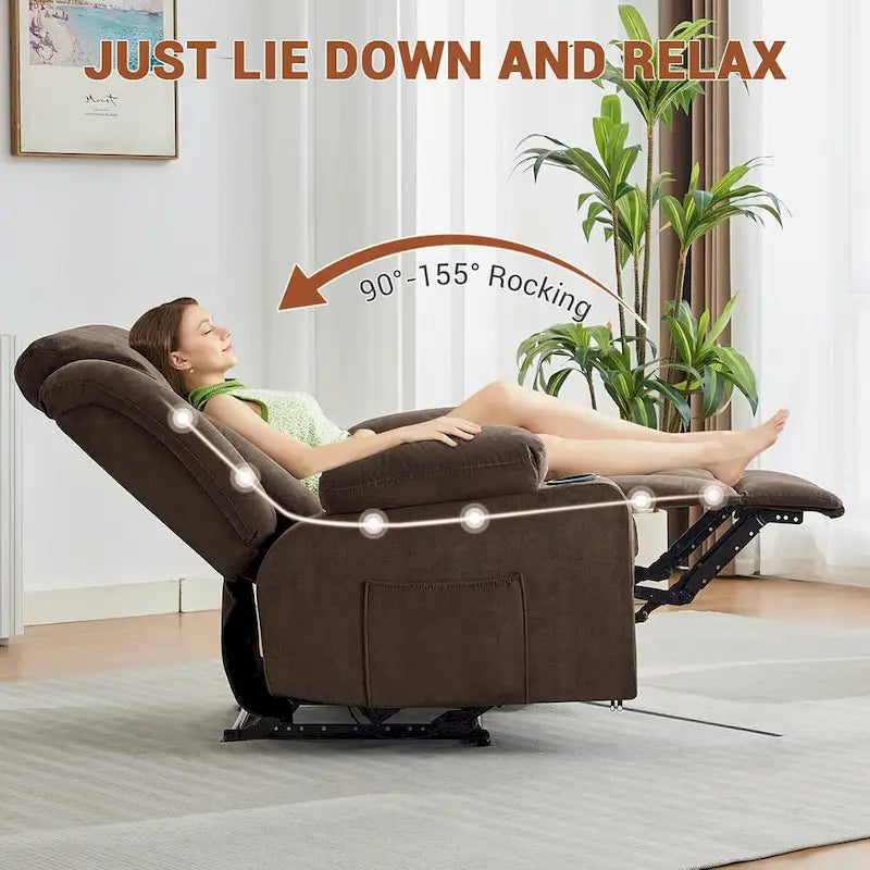 Recliner Chair with Massage Heating Overstuffed Deep Seat Rocker Blue Grey Brown