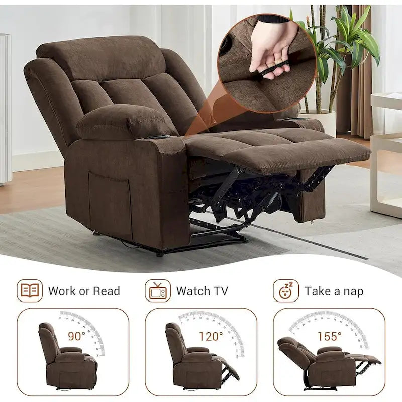 Recliner Chair with Massage Heating Overstuffed Deep Seat Rocker Blue Grey Brown