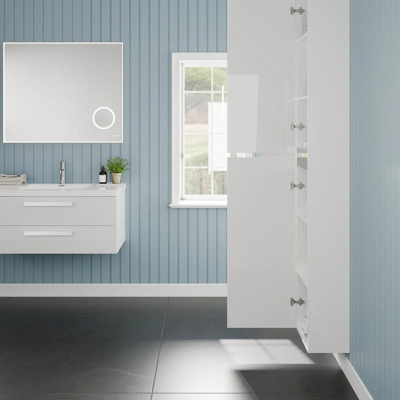Glossy White Freestanding Linen Tower Cabinet with Soft-Close Doors