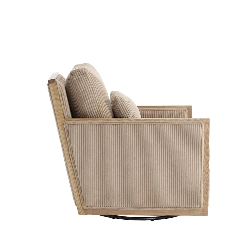 Camel Corduroy Swivel Accent Chair with Hardwood Frame and Lumbar Pillow