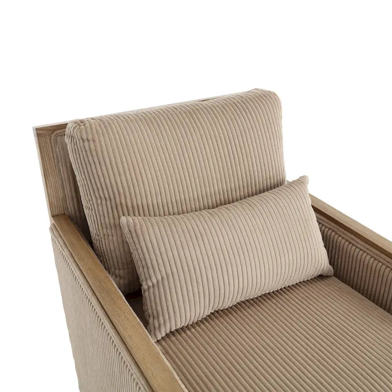 Camel Corduroy Swivel Accent Chair with Hardwood Frame and Lumbar Pillow