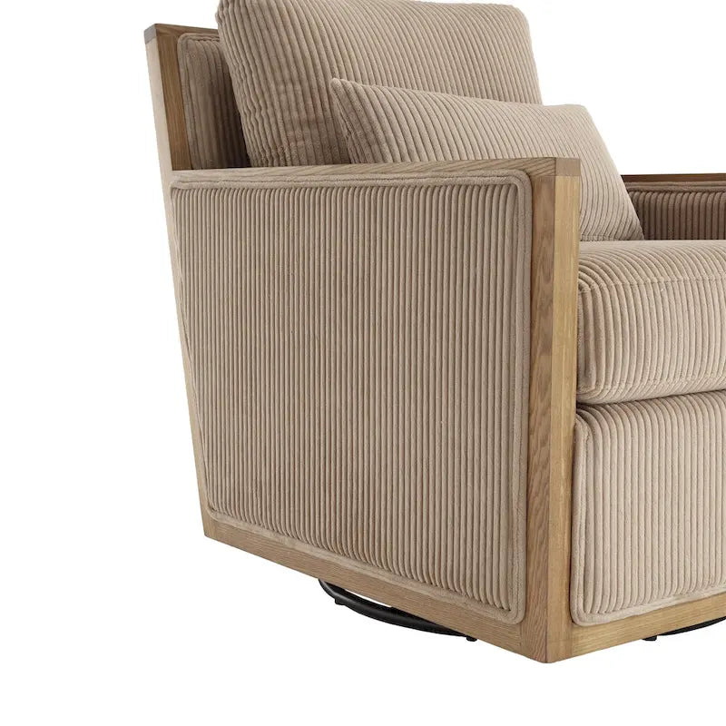 Camel Corduroy Swivel Accent Chair with Hardwood Frame and Lumbar Pillow