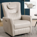 Electric Swivel Rocker Recliner Chair with Lumbar Neck Support Cushion Beige