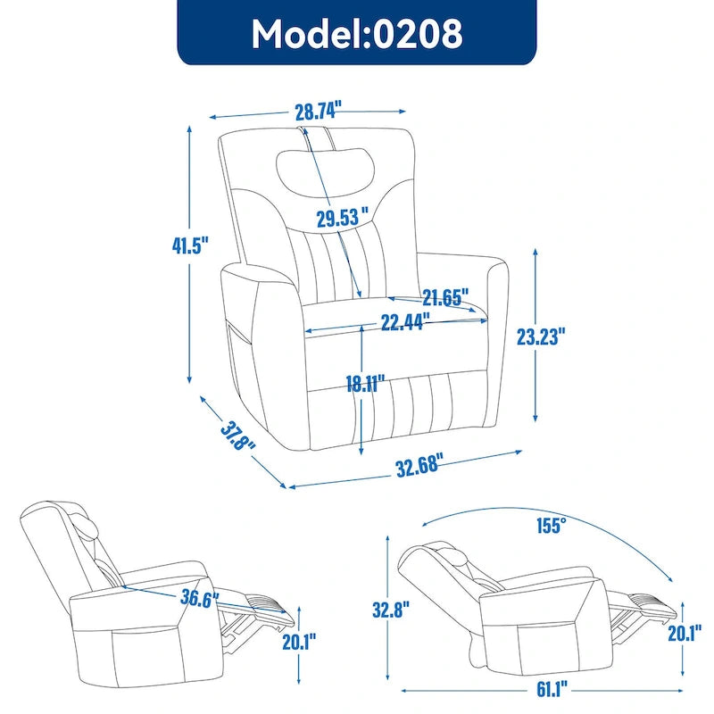 Electric Swivel Rocker Recliner Chair with Lumbar Neck Support Cushion Beige