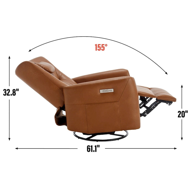 Electric Swivel Rocker Recliner Chair with Lumbar Neck Support Cushion Beige