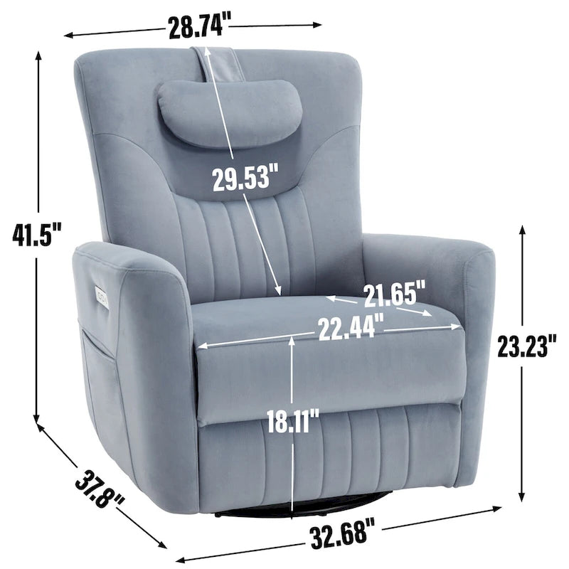Electric Swivel Rocker Recliner Chair with Lumbar Neck Support Cushion Beige