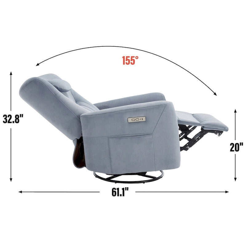 Electric Swivel Rocker Recliner Chair with Lumbar Neck Support Cushion Beige