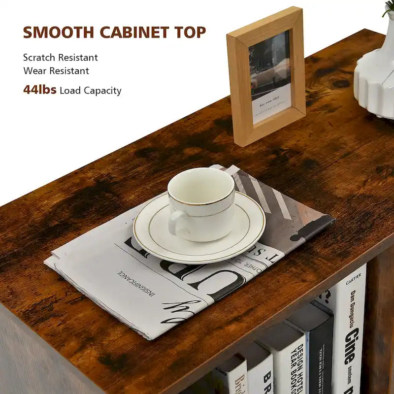 Mobile Lateral Printer Stand with Storage Shelves and Drawers Brown