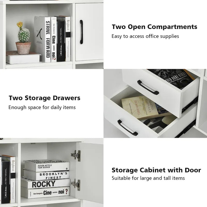 Mobile Lateral Printer Stand with Storage Shelves and Drawers Brown