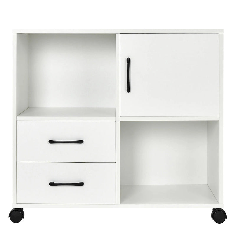 Mobile Lateral Printer Stand with Storage Shelves and Drawers Brown