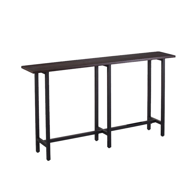 Narrow Industrial Console Table Espresso Wood Matte Black Iron Legs