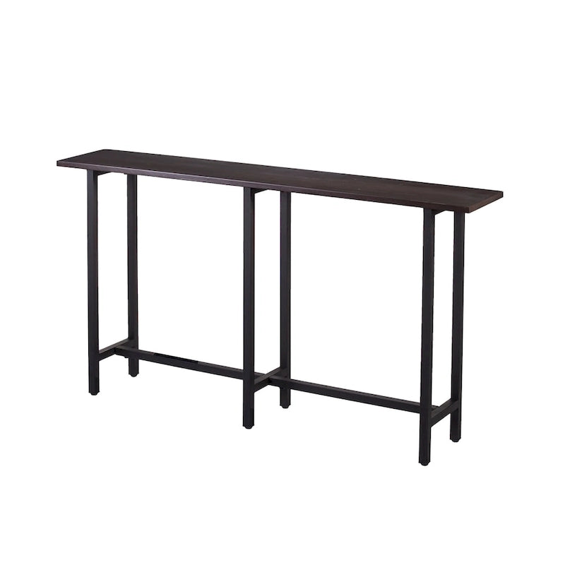 Narrow Industrial Console Table Espresso Wood Matte Black Iron Legs