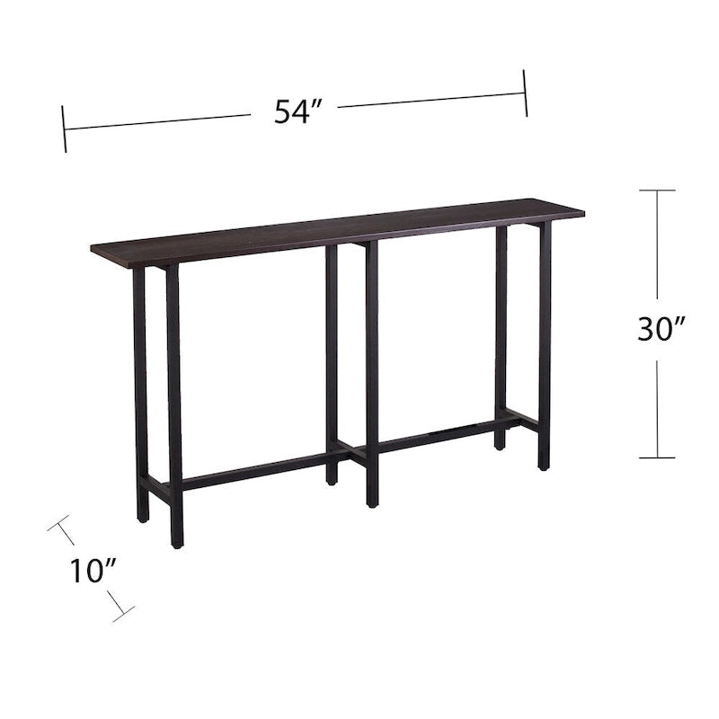 Narrow Industrial Console Table Espresso Wood Matte Black Iron Legs