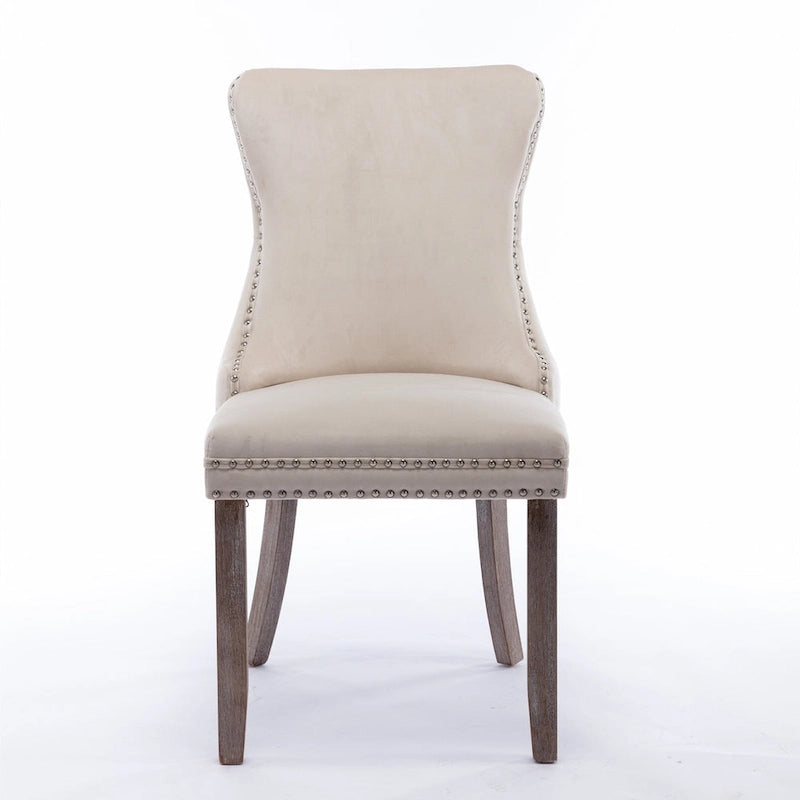 Upholstered Wing-Back Tufted Dining Chair Velvet Nailhead Trim Solid Wood Legs