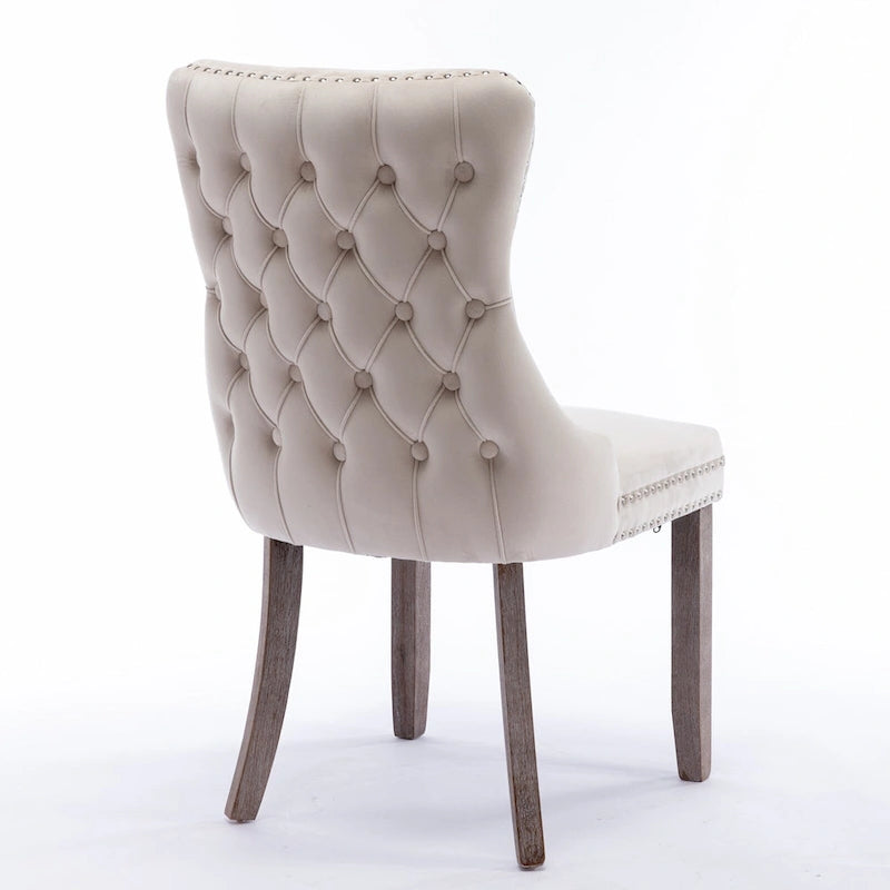 Upholstered Wing-Back Tufted Dining Chair Velvet Nailhead Trim Solid Wood Legs