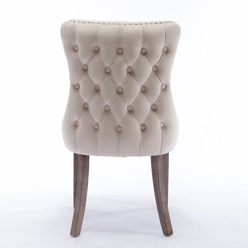 Upholstered Wing-Back Tufted Dining Chair Velvet Nailhead Trim Solid Wood Legs