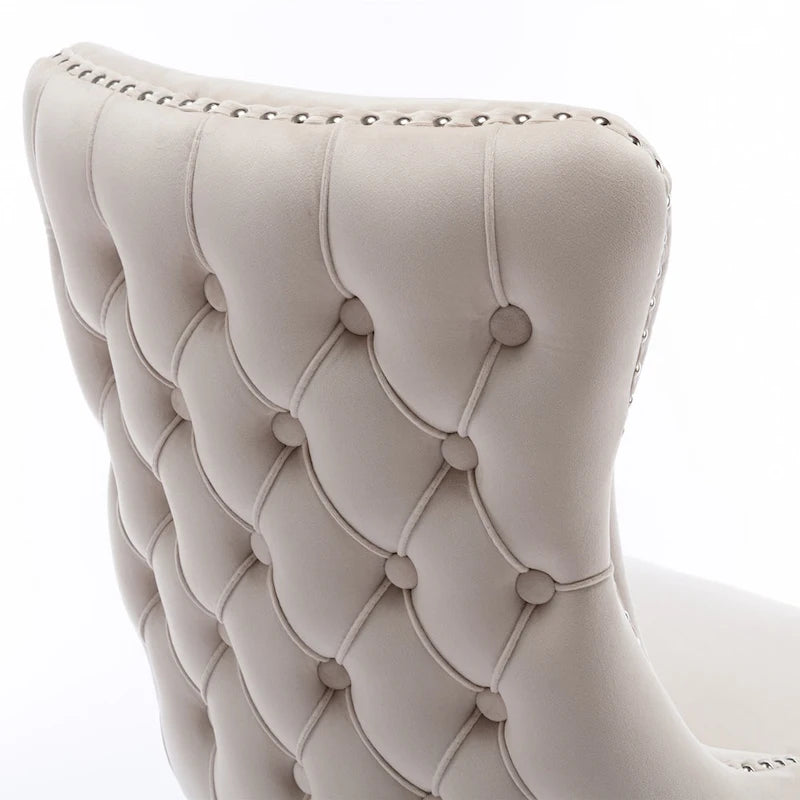 Upholstered Wing-Back Tufted Dining Chair Velvet Nailhead Trim Solid Wood Legs