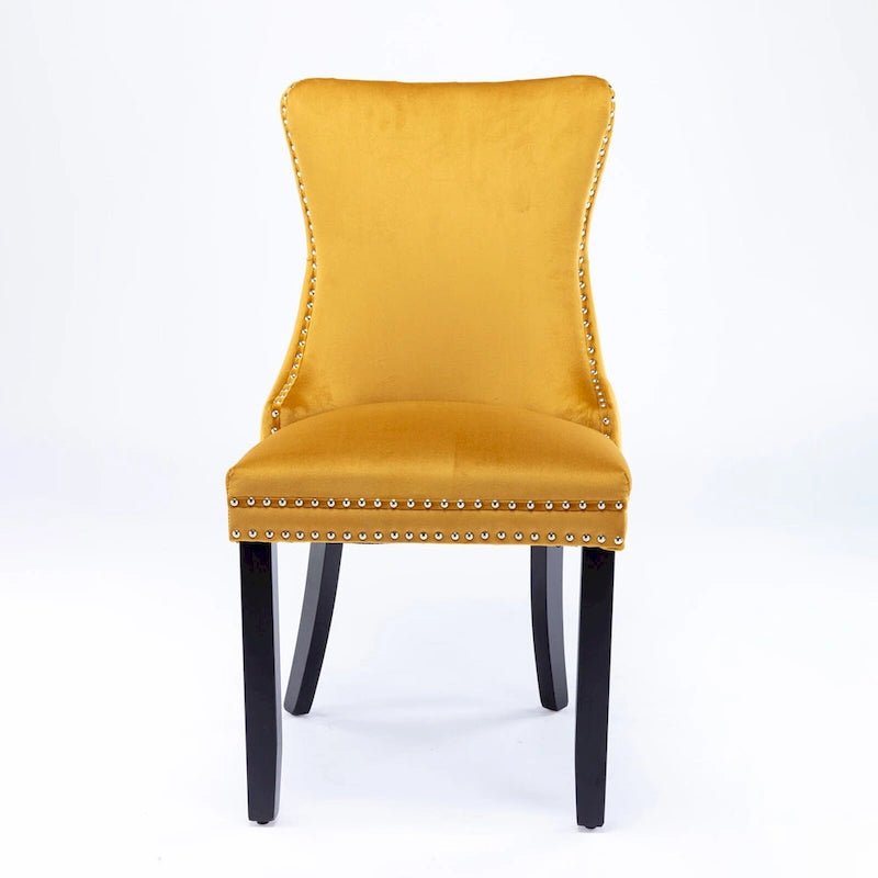 Upholstered Wing-Back Tufted Dining Chair Velvet Nailhead Trim Solid Wood Legs