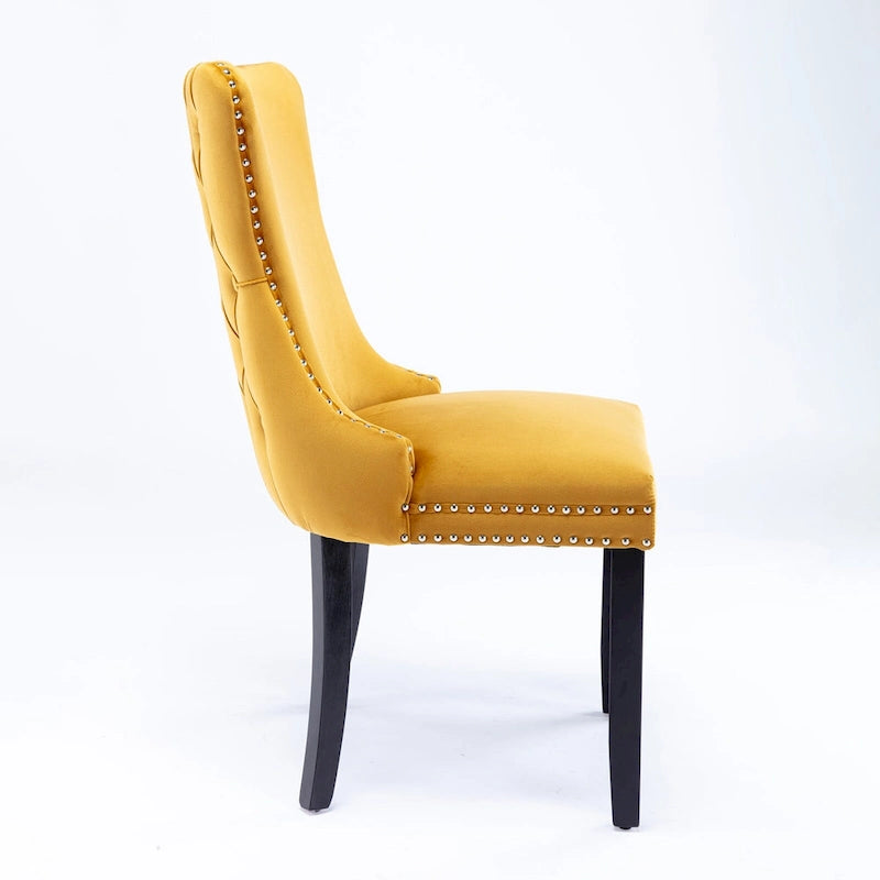 Upholstered Wing-Back Tufted Dining Chair Velvet Nailhead Trim Solid Wood Legs
