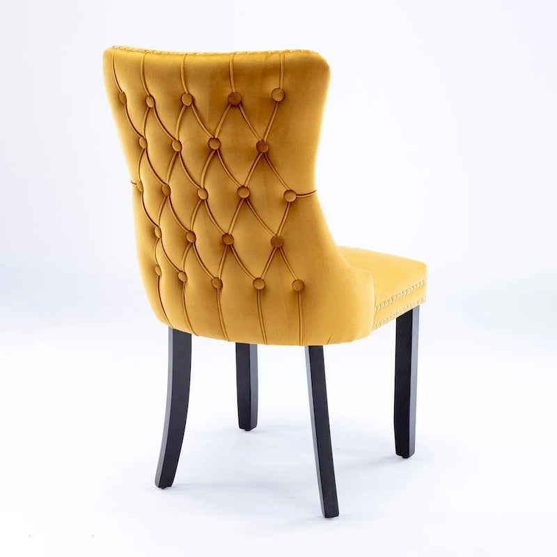 Upholstered Wing-Back Tufted Dining Chair Velvet Nailhead Trim Solid Wood Legs