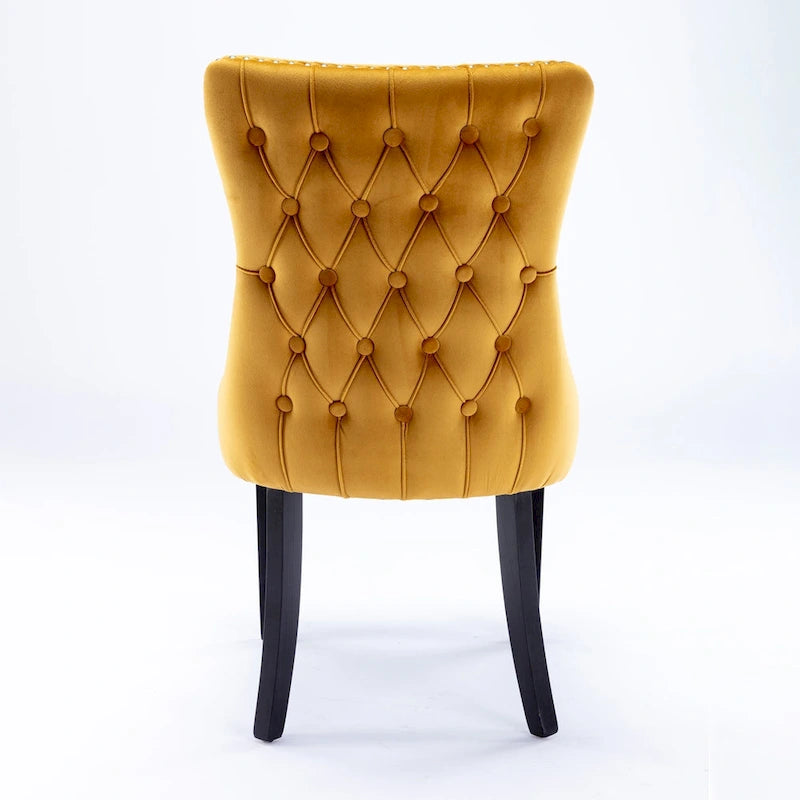 Upholstered Wing-Back Tufted Dining Chair Velvet Nailhead Trim Solid Wood Legs
