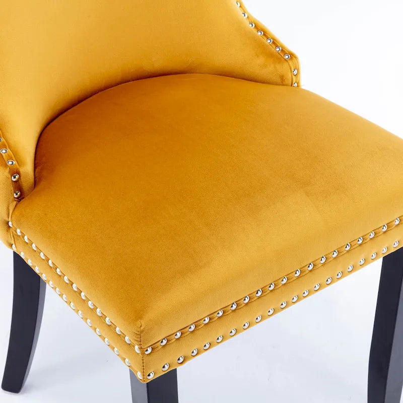 Upholstered Wing-Back Tufted Dining Chair Velvet Nailhead Trim Solid Wood Legs