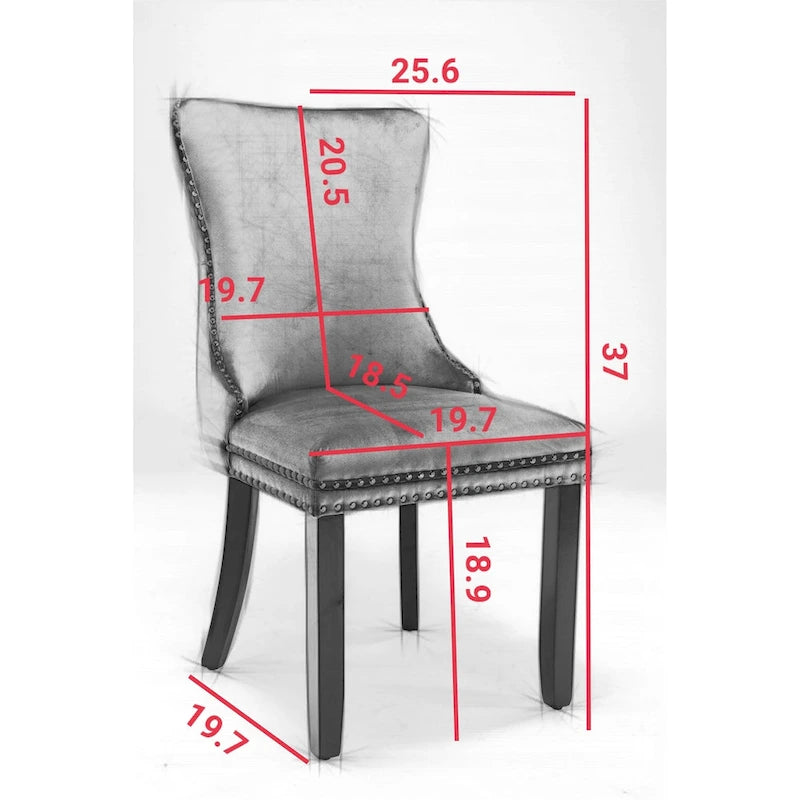 Upholstered Wing-Back Tufted Dining Chair Velvet Nailhead Trim Solid Wood Legs