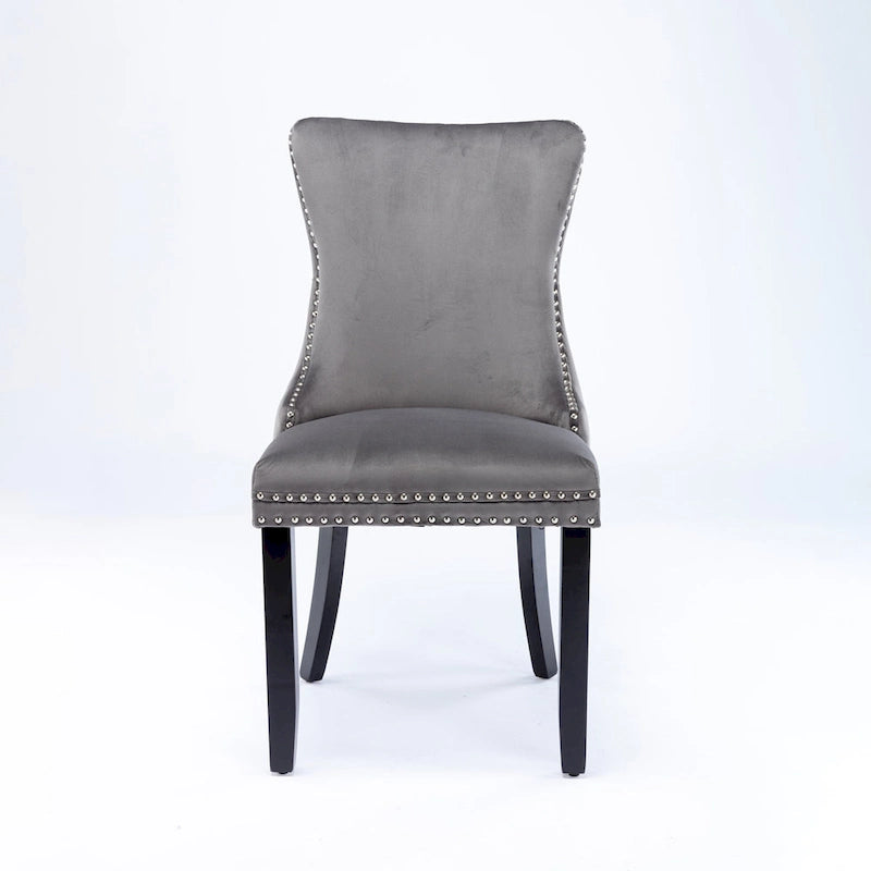 Upholstered Wing-Back Tufted Dining Chair Velvet Nailhead Trim Solid Wood Legs