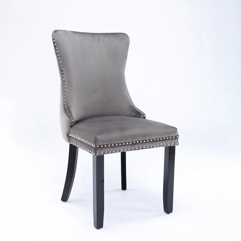 Upholstered Wing-Back Tufted Dining Chair Velvet Nailhead Trim Solid Wood Legs