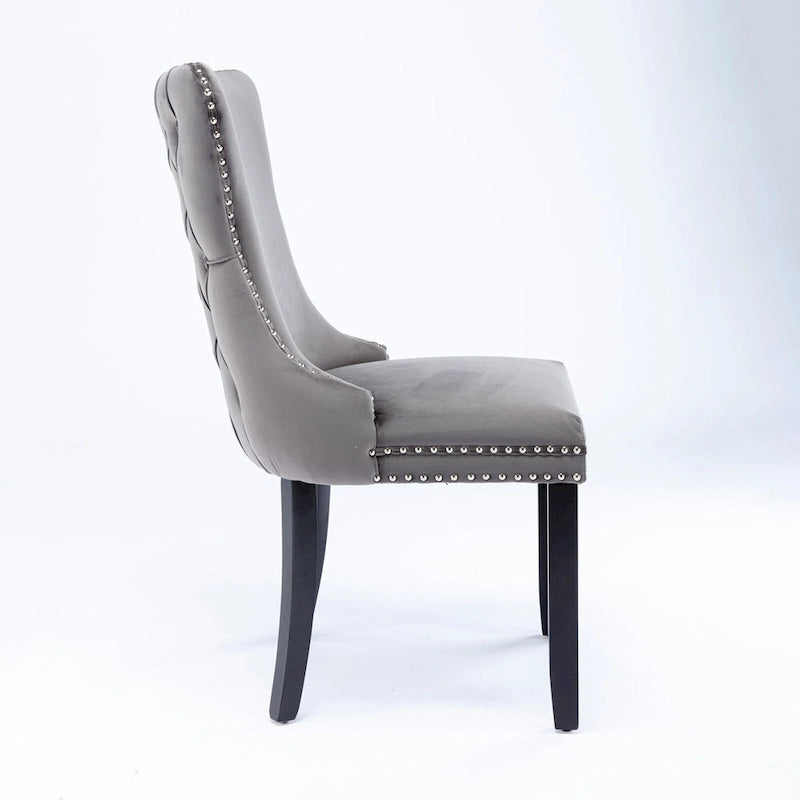 Upholstered Wing-Back Tufted Dining Chair Velvet Nailhead Trim Solid Wood Legs