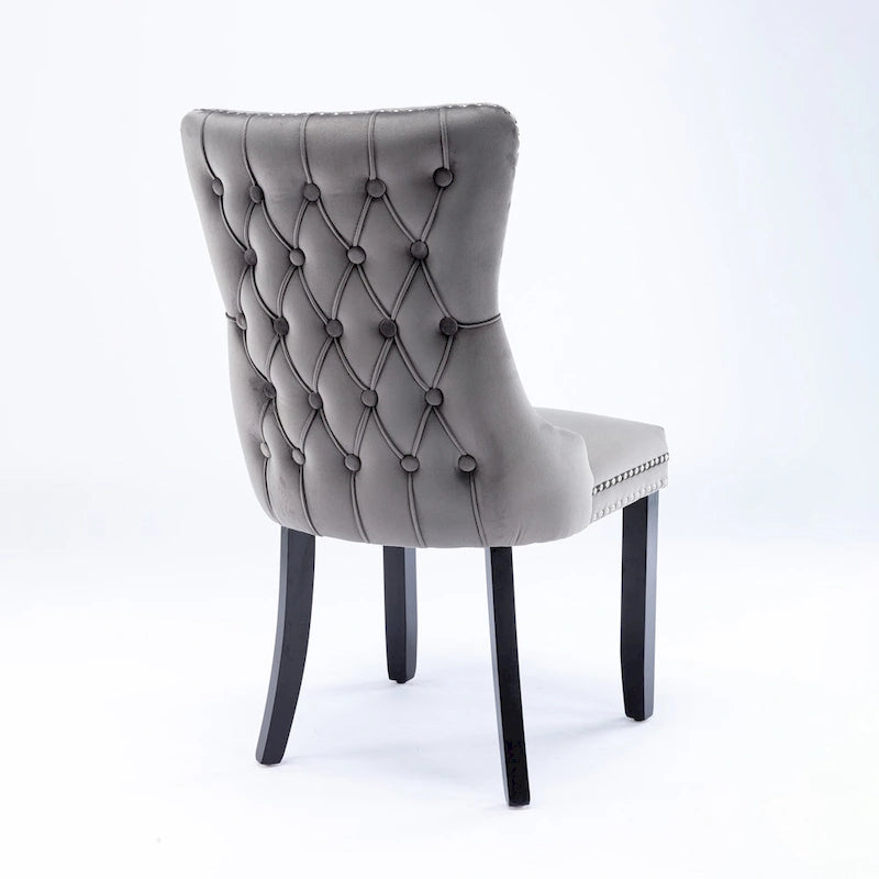 Upholstered Wing-Back Tufted Dining Chair Velvet Nailhead Trim Solid Wood Legs