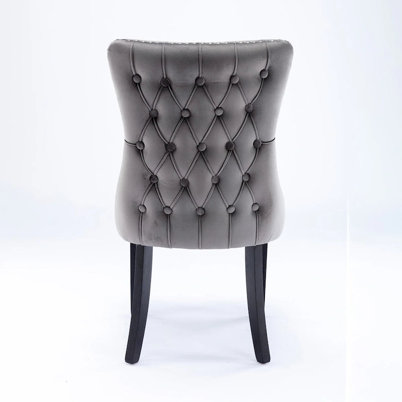 Upholstered Wing-Back Tufted Dining Chair Velvet Nailhead Trim Solid Wood Legs