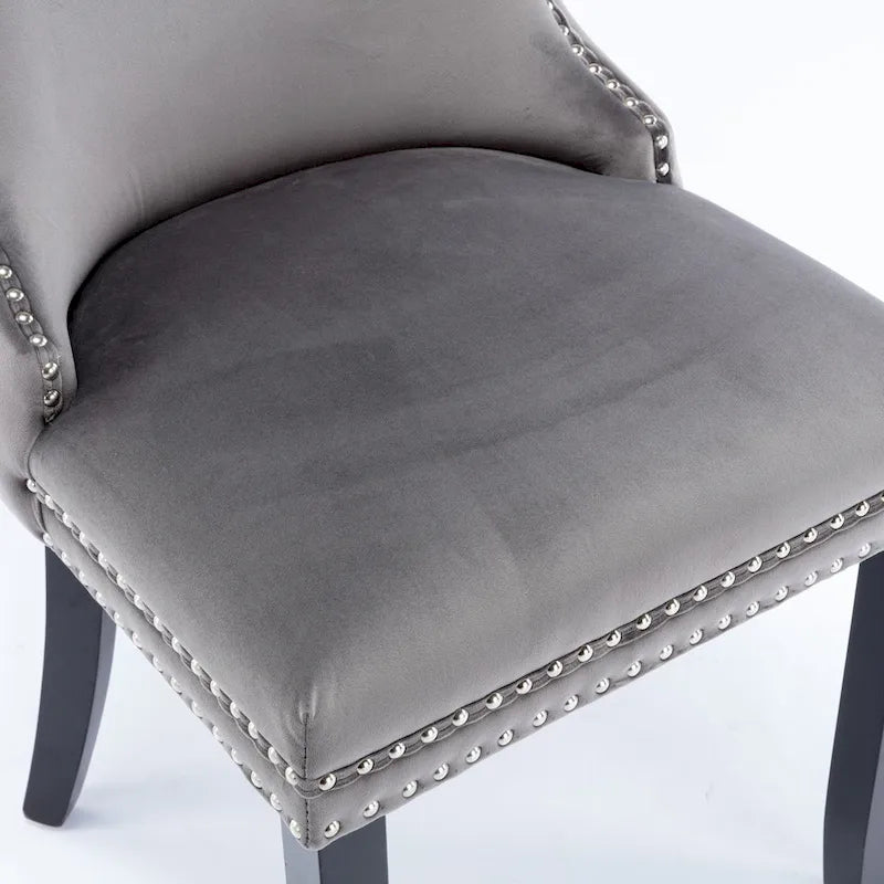 Upholstered Wing-Back Tufted Dining Chair Velvet Nailhead Trim Solid Wood Legs