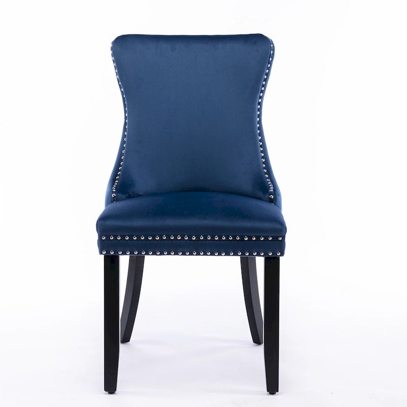 Upholstered Wing-Back Tufted Dining Chair Velvet Nailhead Trim Solid Wood Legs