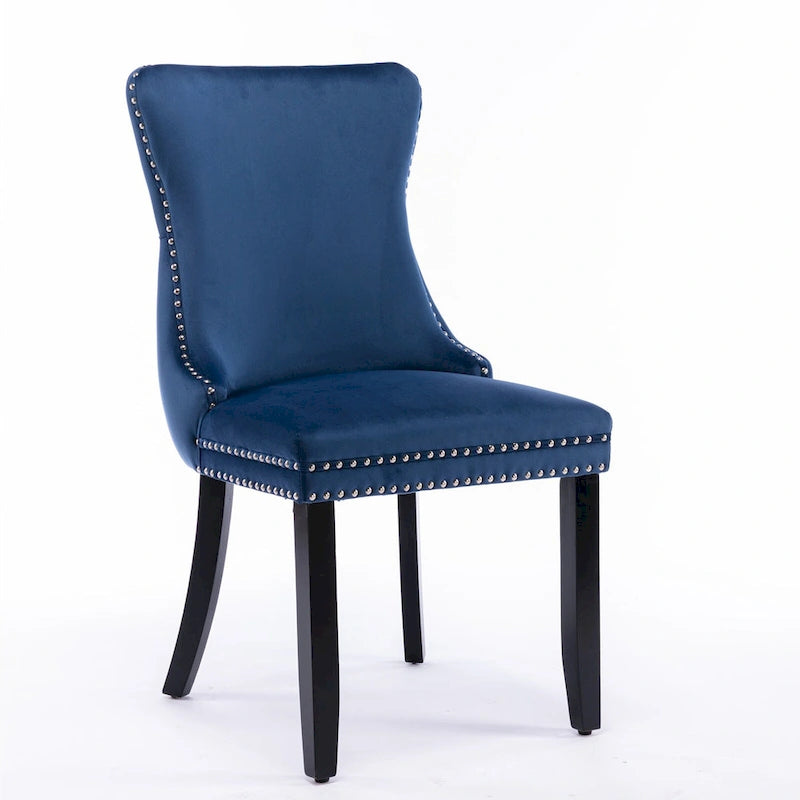 Upholstered Wing-Back Tufted Dining Chair Velvet Nailhead Trim Solid Wood Legs