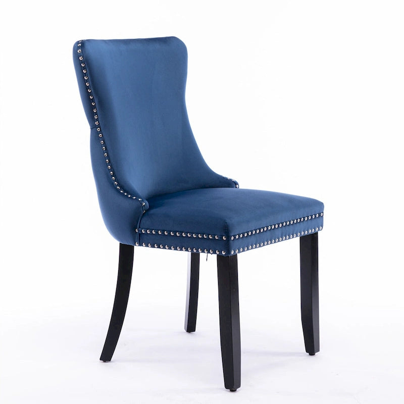 Upholstered Wing-Back Tufted Dining Chair Velvet Nailhead Trim Solid Wood Legs