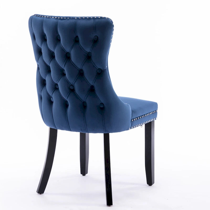 Upholstered Wing-Back Tufted Dining Chair Velvet Nailhead Trim Solid Wood Legs